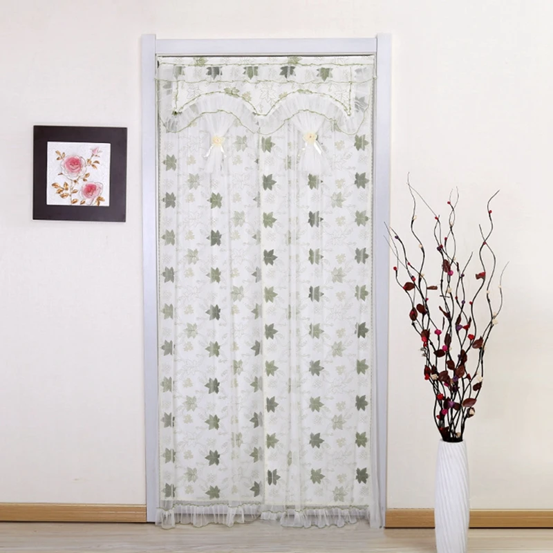 

Double Anti-mosquito Net Door Curtain Magnets Mesh Insect Bedroom Full Curtain Type Maple Lace Leaf Pattern Door Curtain