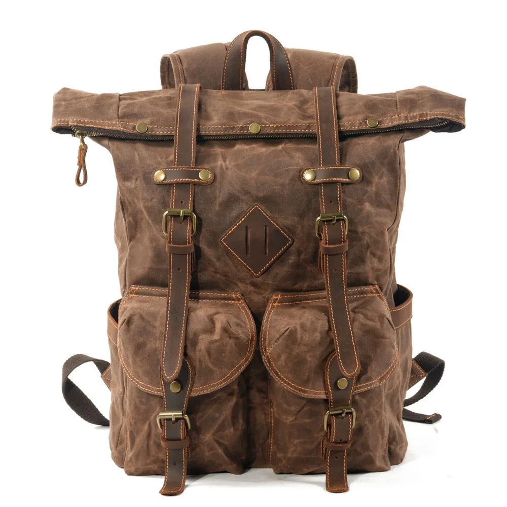 mens canvas leather backpack
