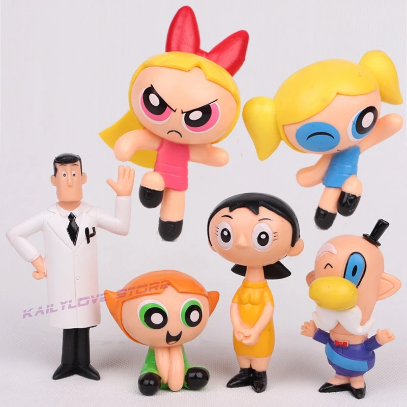 6 шт./компл. Powerpuff девушки цветок пузырьки Buttercup девушка фигурки Джини учительница