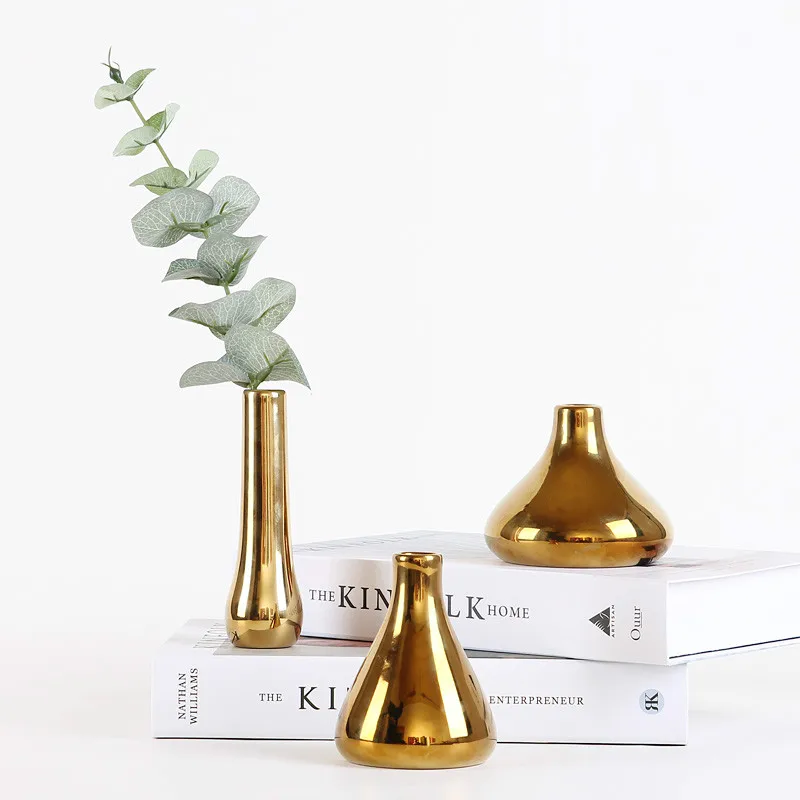 

Creative Nordic style Gold Ceramic vase test tube Flower vase Home decoration living room Flower arrangement dining table