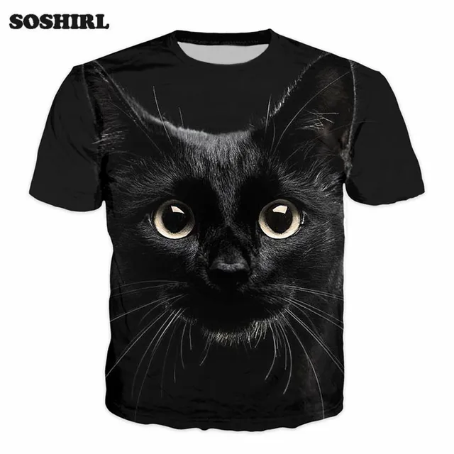 Cat Shirts For Men
 SOSHIRL 3D Black Cats Print T Shirts Uni Men Summer Top Tee Hipster