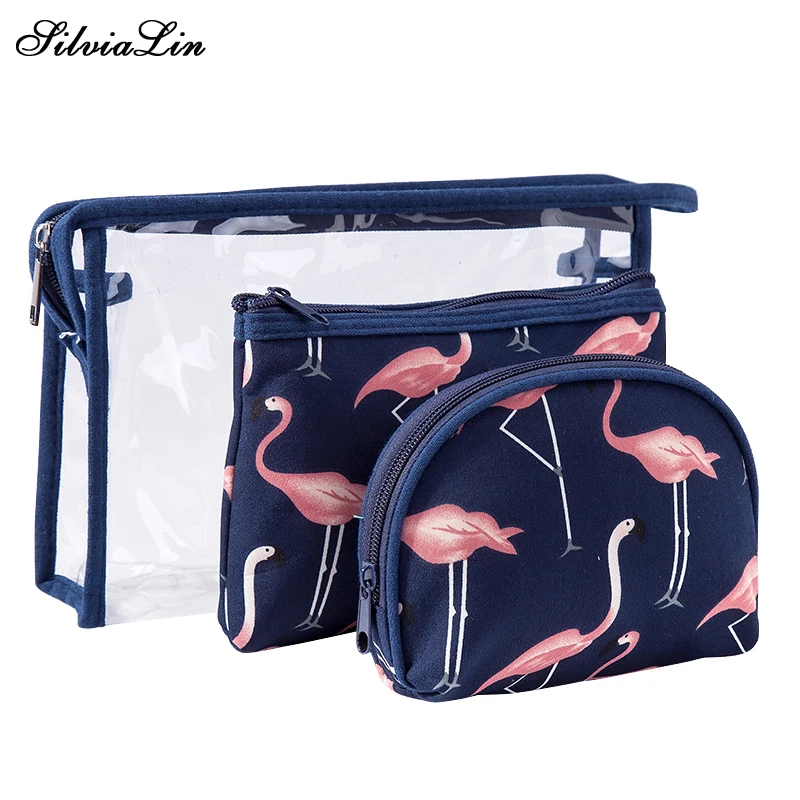 

3Pcs/Set Women PVC Transparent Cosmetic Bag Flamingo Makeup Cases Zipper Girl Brushes Box Toiletry Organizer Travel Accessories