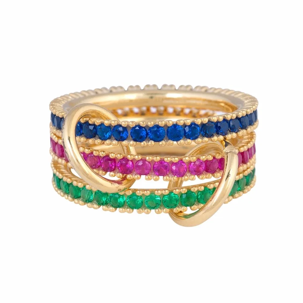 

Gold filled red blue green cz eternity stacking band finger ring for women european fashion gorgeous female stack ring sets