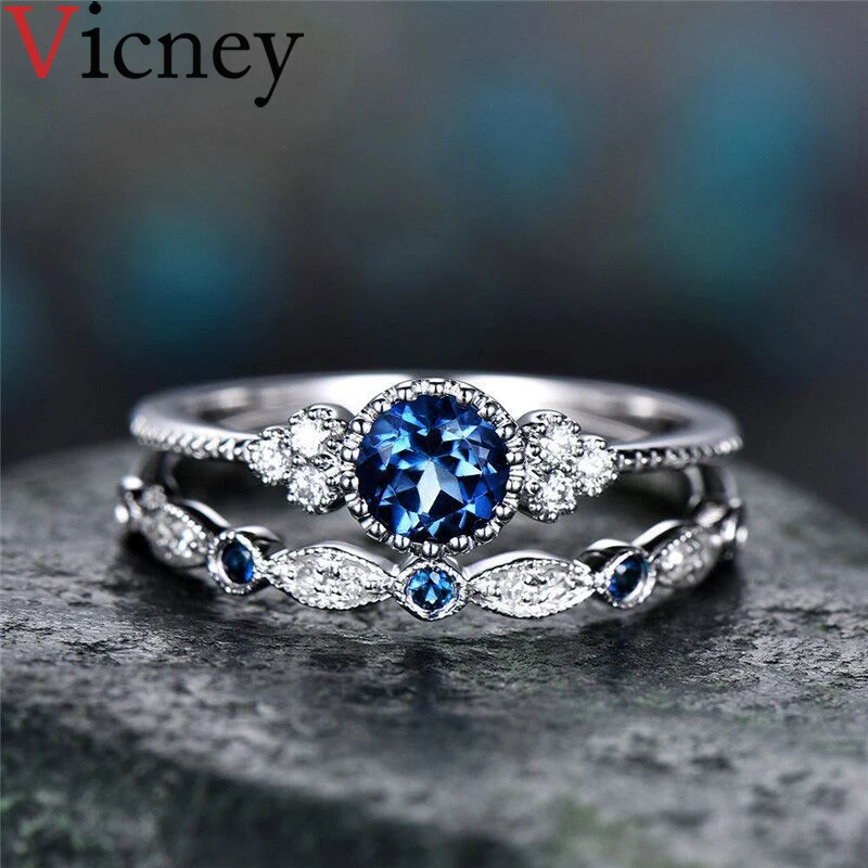

Vicney 2pcs/set Fashion wild zircon ladies ring for Women Wedding Jewelry Dainty Female Finger Ring New style hot sale