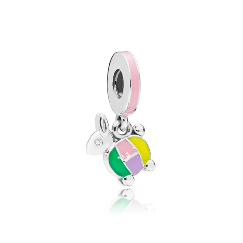 

2018 New 100% 925 Sterling Silver Rabbit Lantern Hanging Charm pink purple green and yellow enamel Original Women Gift Jewelry