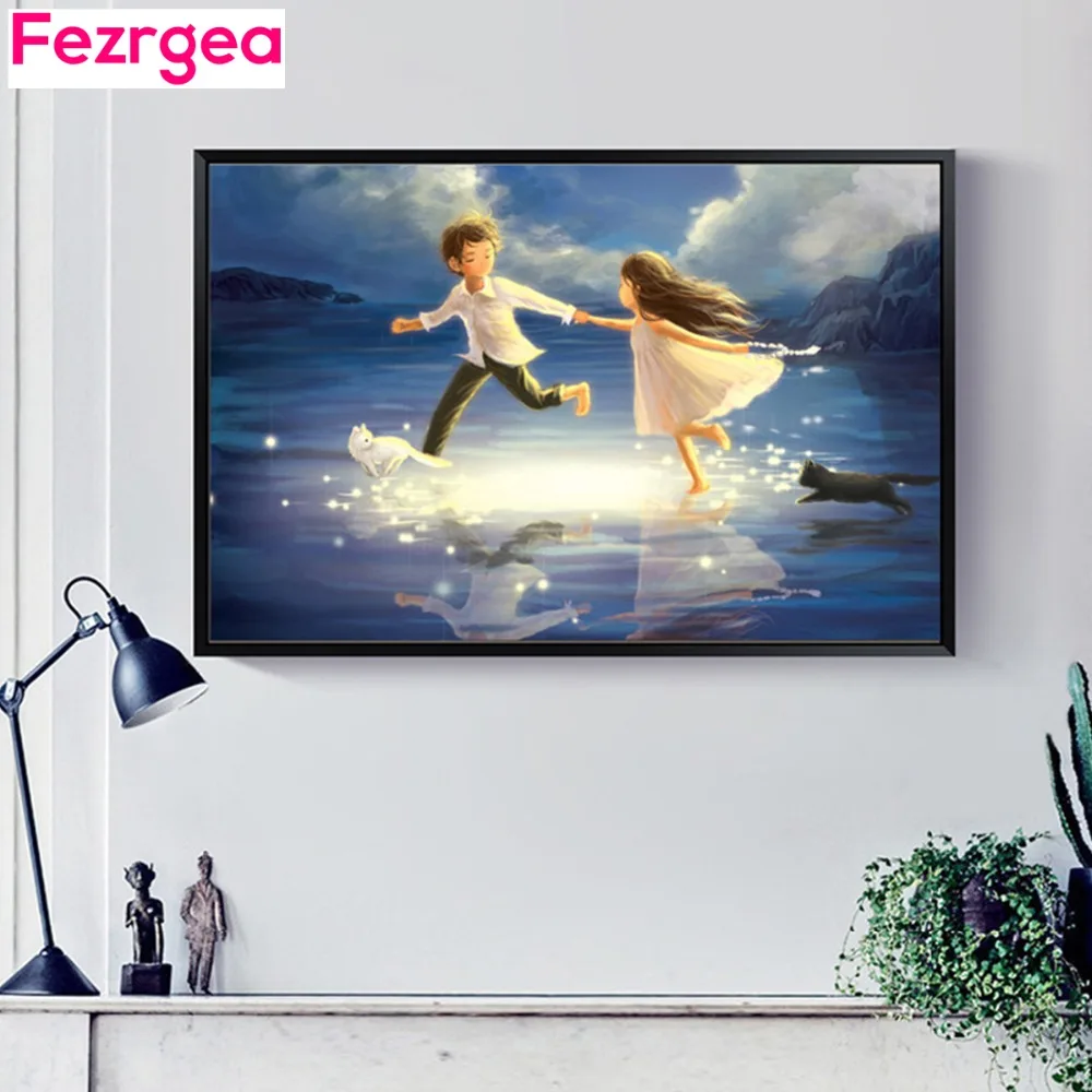 

Fezrgea Diamond Embroidery 5D Cartoon Angels Cross Stitch Home Decor 5d Diamond Painting Cartoon Full Square Rhinestone Craft