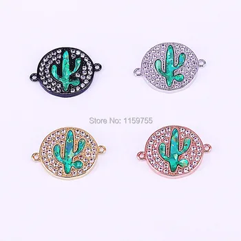 

10Pcs CZ Micro Pave Round Connector with Opal, Pave Cubic Zirconia space connector, gems beads