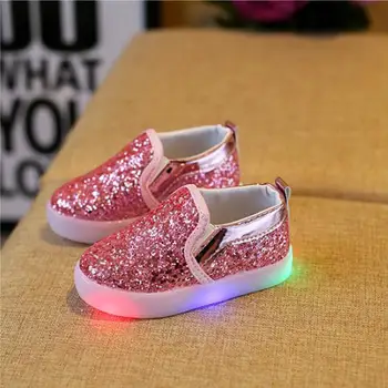 

Kids Sneakers With Light New Autumn Baby Girls boy LED Shoes Toddler Anti-Slip Sports Children Fashion Sequins PU Flats Sneaker