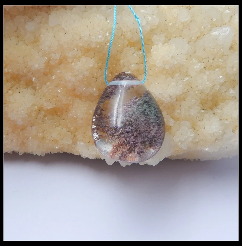 

Natural Stone Water Drop Ghost Quartz Necklace Pendant 28x21x12mm 10.1g Semiprecious stone brown phantom ghost fine jewelry