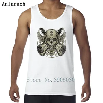 

Tattoo Skull Guitar Wing Vest Free Shipping Casual Creature Famous Tank Tops Men Crew Neck Clothing Summer Style Anlarach