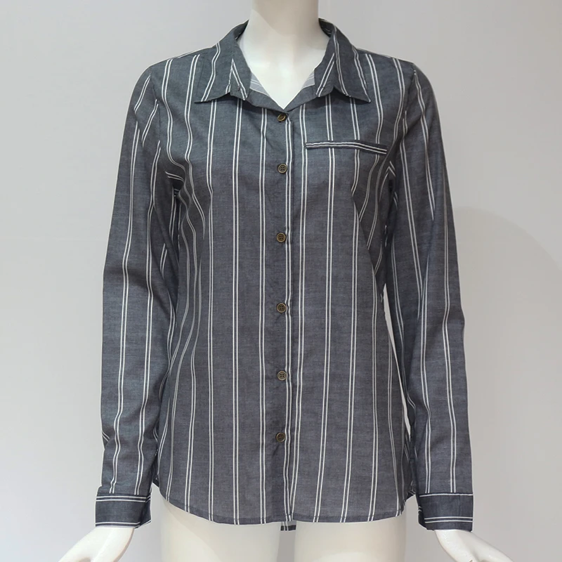 VZFF Women Blouses2019 New Fashion Spring And Autumn Casual Solid Color Stripe Long Sleeve Lapel Women's Casual Top
