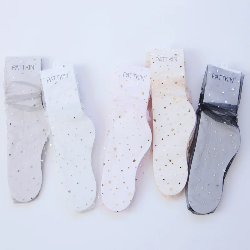 

Fashion Womens Lace Shiny Star Ankle Socks Glitter Thin Mesh Tulle Socks Sexy Soft Transparent Elastic Sheer Hosiery