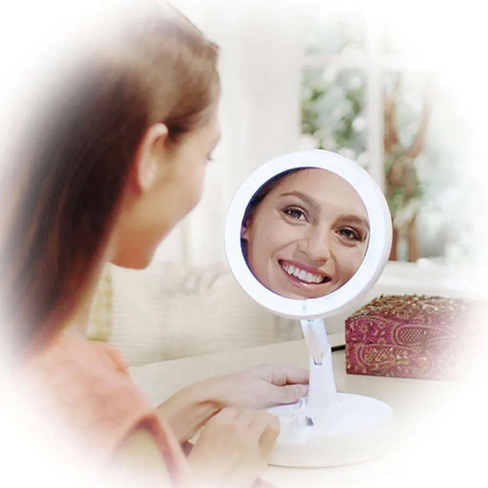 

Foldable LED Double Sided Magnifying 360 Degree Swivel Cordless Cosmetic Makeup Mirror Lady Beauty Facial Light Lighted Mirror