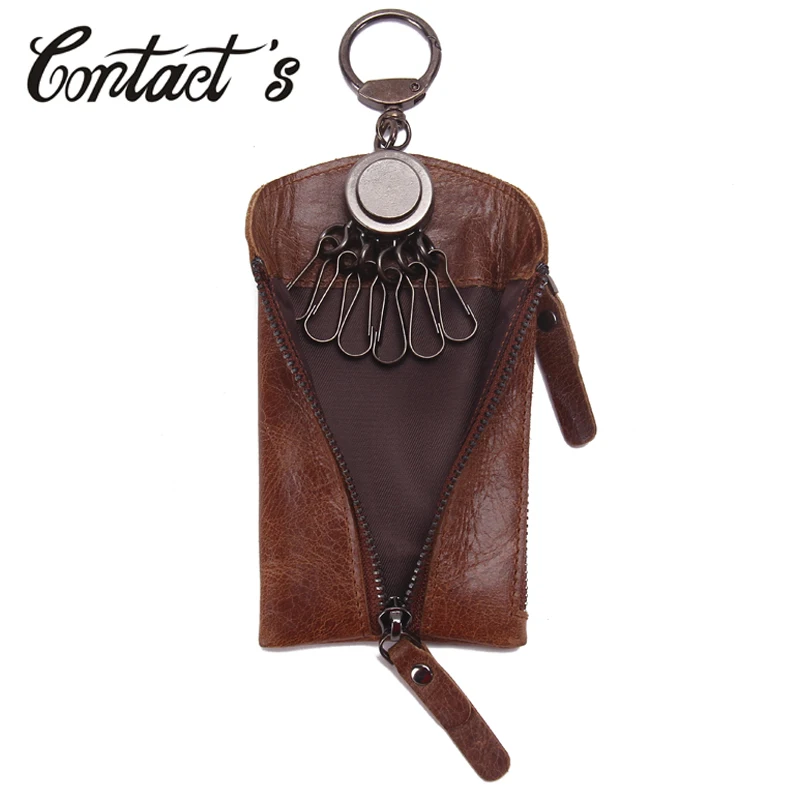 Vintage Genuine Leather Men Key Wallet Car Keychain Covers Zipper Key Case Bag Holder Housekeeper Keys Organizer key organizer,key case,key purse,key holder