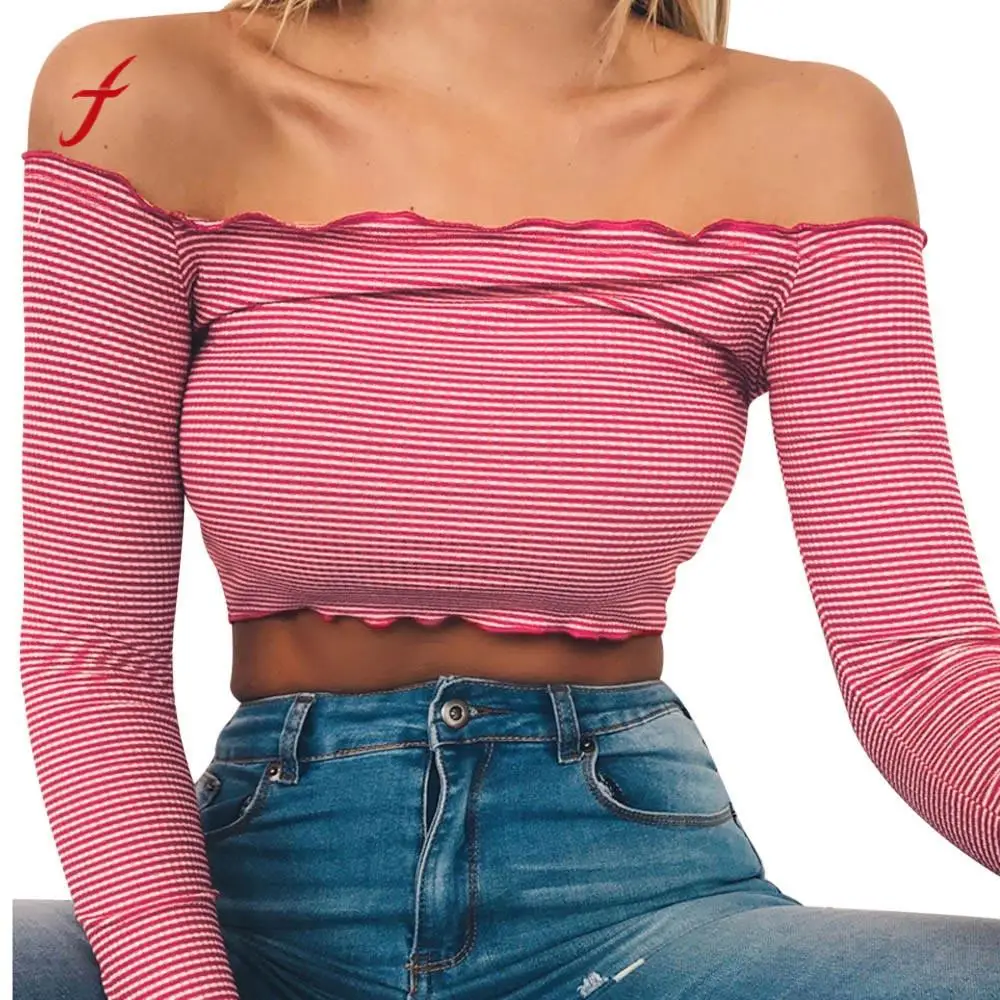 Buy Sexy Off Shoulder Kintted T Shirt Women Crop Tops 