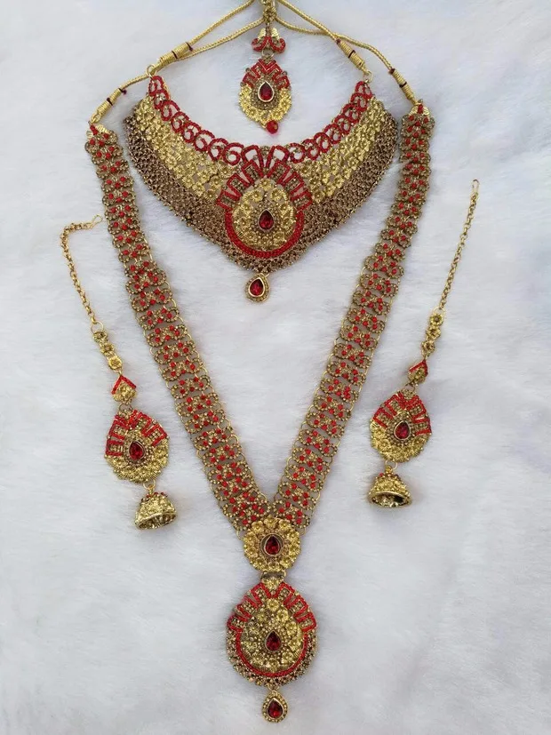 

2018 New Delicate India Jewelry set Ethnic luxury Accessory Long necklaces, short necklaces, headdresses, earrings 4 Piece Set