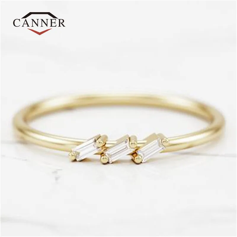 CANNER Simple Fashion Gold Color White Rectangle Zircon Ring Wedding Engagement Women Ring TH