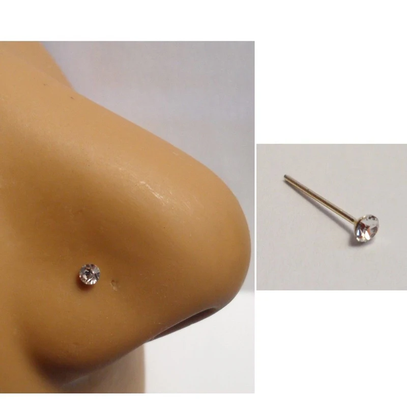 925 Sterling Silver Straight Nose Stud Ring Tiny Small 1mm Clear 22G