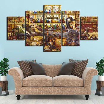 

Modern HD Printed Wall Art Frame Canvas Pictures 5 Pieces Cat world Wall Art Posters Framework For Living Room Painting Poster
