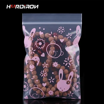 

HAIDIRON 0.2mm Pink Rabbit Small Self Sealed Bag Plastic High Quality Transparent PE Sealed Plastic Pouch Jewelry Sack