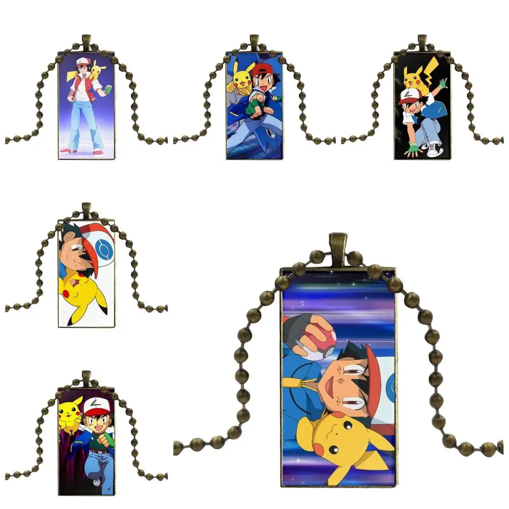 

Glass Cabochon Pendant Necklace Rectangle Fashion Necklace For Unisex Party Gift Pokemons Ash And Pikachus Champion