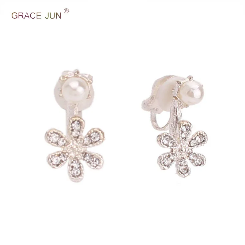 

Korea Style Simulated Pearl Small Flower Clip on Earrings Without Piercing for Women Party Luxury Cute No Hole Earrings Gifts