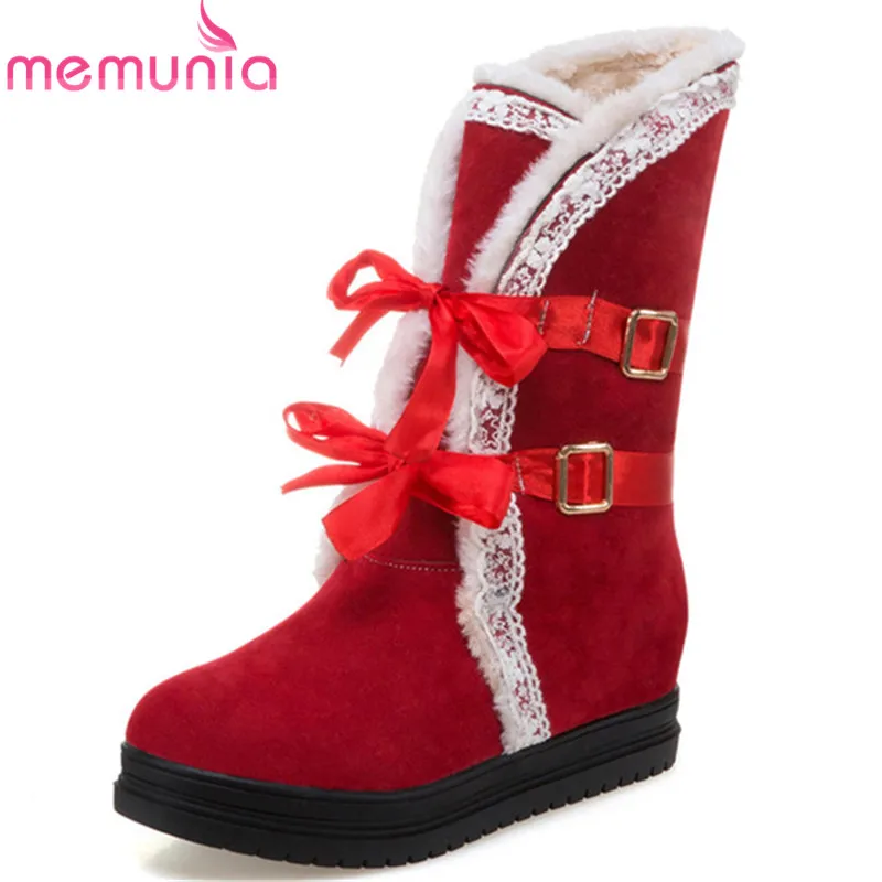 

MEMUNIA 2019 new arrival ankle boots for women flock keep warm winter snow boots lace up round toe comfortable flat shoes woman