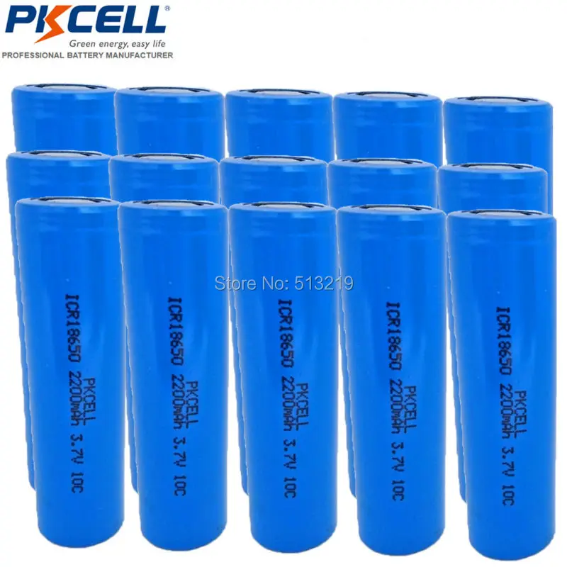 15 x PKCELL ICR18650 18650 bateria 2200 mAh 2200 MAH 3.7V akumulator litowo-jonowy bez ochrony 10C wysoki odpływ płaski nagłówek
