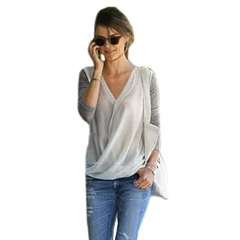 

2016 New Fashion New Style High-density Stitching Knitted Chiffon Fashion Shirt Women's Long Sleeve V-neck Blouse Free Shipping
