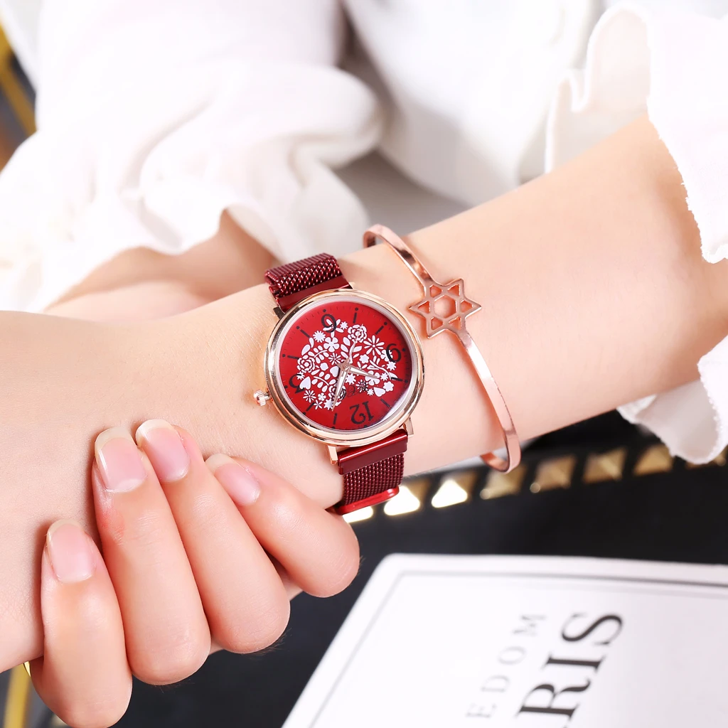 

Hot Sale Women Magnet Buckle Love Heart Watch Luxury Ladies Stainless Steel Quartz Watch CCQ Brand Relogio Feminino