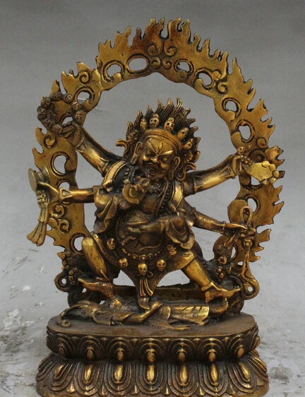 

shitou 002794 9 Tibet Buddhism Bronze Gilt Stand 6 Arms Mahakala Wrathful Deity buddha Statue