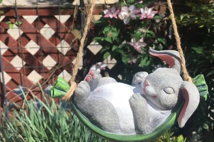 Открытый сад смолы творческий животных моделирование качели Кролик дом двор лягушка ремесла парк пейзаж украшения кулон