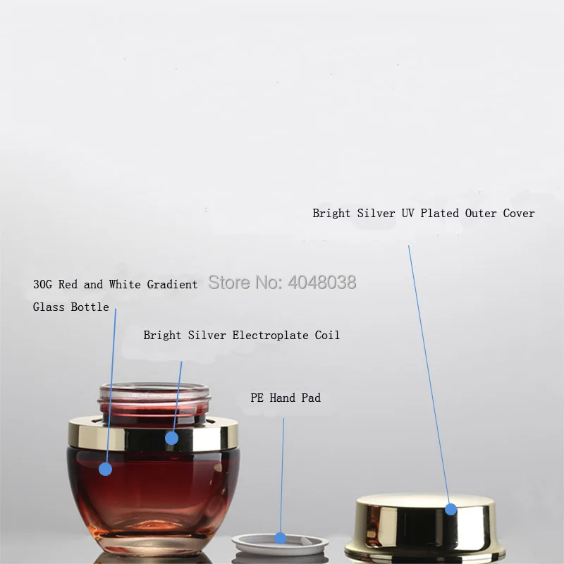 20G 30G 50G Facial Cream Jar Empty Refillable Cosmetic Container Red Glass Eye Cream Bottle with Silver Cap Condensation Jar