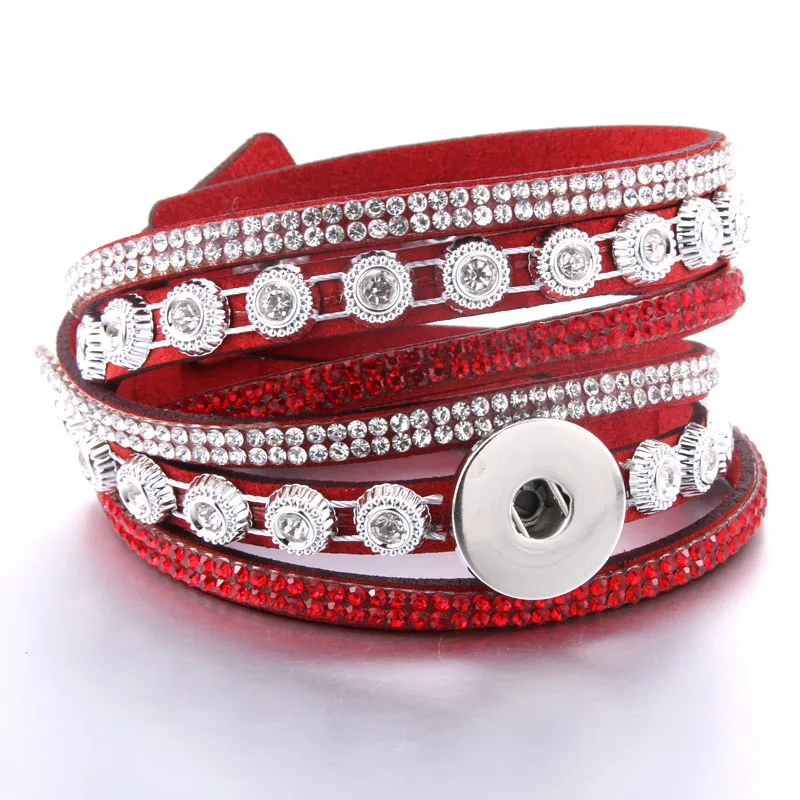 

2019 New Snap Jewelry Multilayer Leather Bracelet with Crystal Rhinestone fit 18mm Snap Buttons Punk style women Bracelets