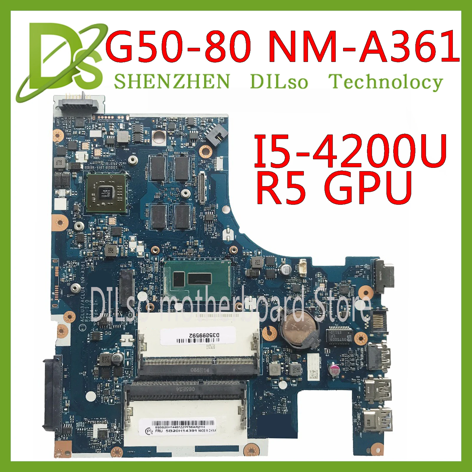 

KEFU NM-A361 motherboard for Lenovo G50-80 laptop motherboard G50-80 ACLU3/ACLU4 NM-A361 I5-4200U R5 GPU original 100% Tested