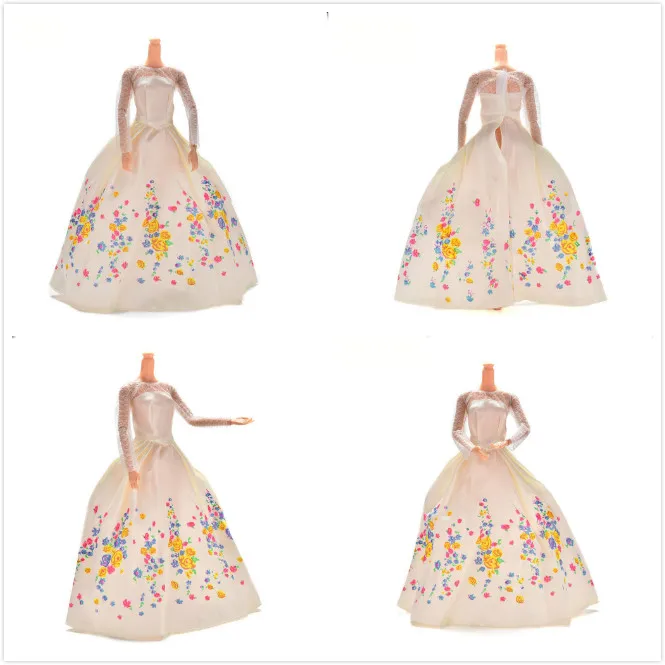 

1PCS White Fashion Lace Flower Print Doll dress handmake wedding Dress Clothing Gown For Girl doll Clothes