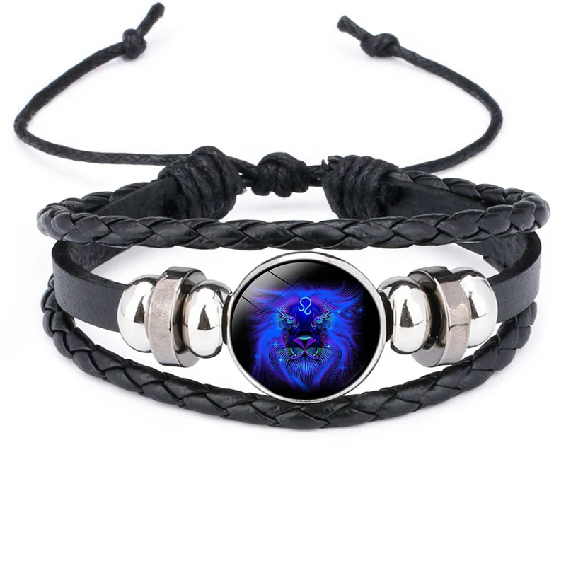 NIUYITID Trendy 12 Constellations Bracelets Men Jewelry Black Leather Braclet For Women Pulseras Man Bracelets Accessories (2)