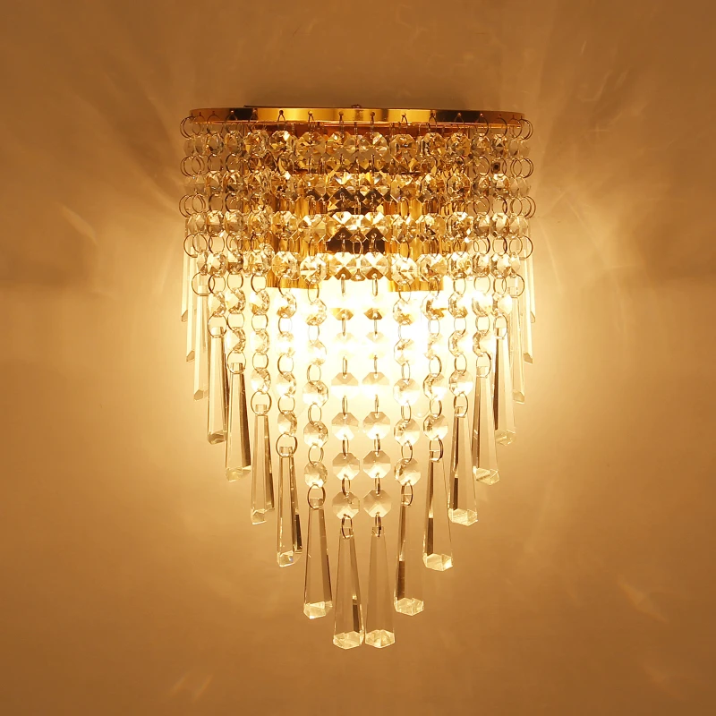 

Modern creative crystal E14 led wall lamps home deco bedroom golden/chrome iron luminous wall lighting AC85-265V Sconce