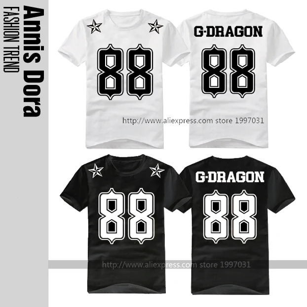 Футболка с коротким рукавом KPOP YG BIGBANG G-Dragon GD name день рождения цифры 88 | Мужская