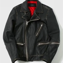 Прочитайте описание! Азиатский размер простой дизайн супер качество Мужская Натуральная овечья кожа пальто винтажная куртка из овечьей кожи