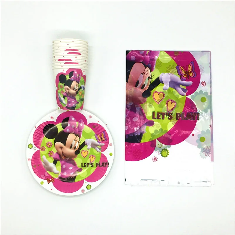

21pcs/lot Disney Minnie Mouse Theme Disposable Tablecloth Boy Girl Birthday Party Decoration Paper Cups Plate Event Party Supply