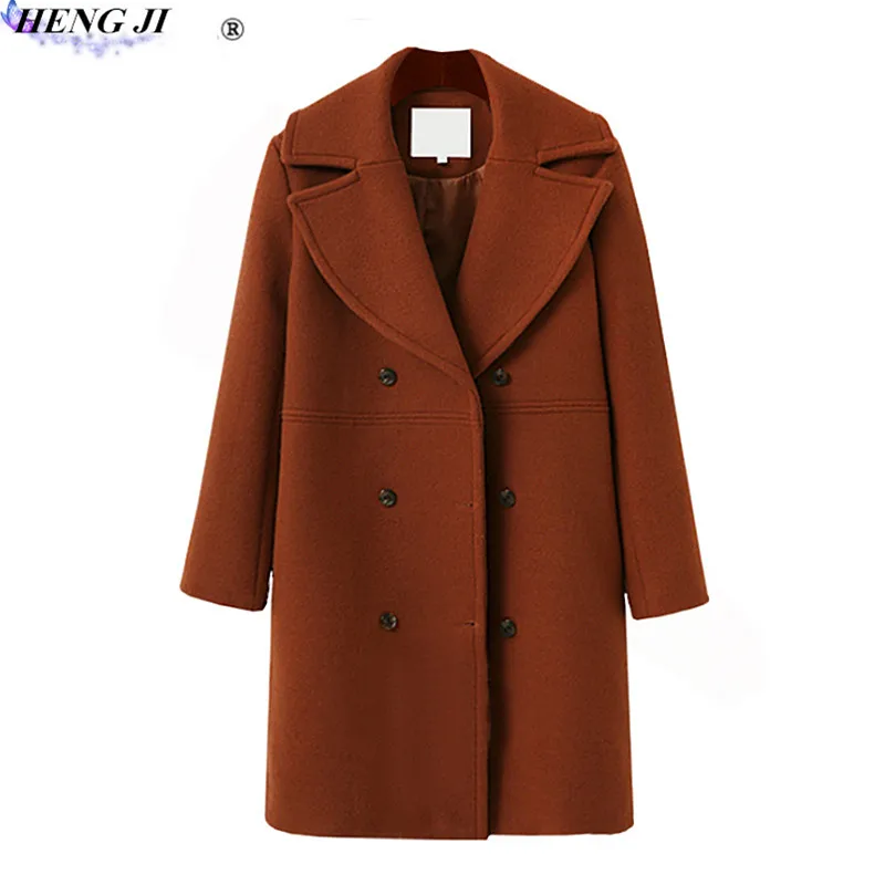 HENG JI Women's wool trench coat, medium length, autumn and winter