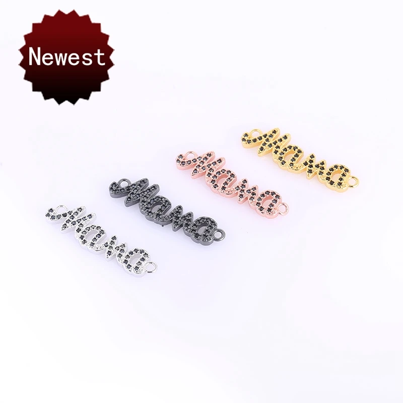 

2017 New Fashion Copper Accessories Inlaid Black Zircon Rhinestone Mama Letter Charm Necklace Pendants For Making Mom Jewelry