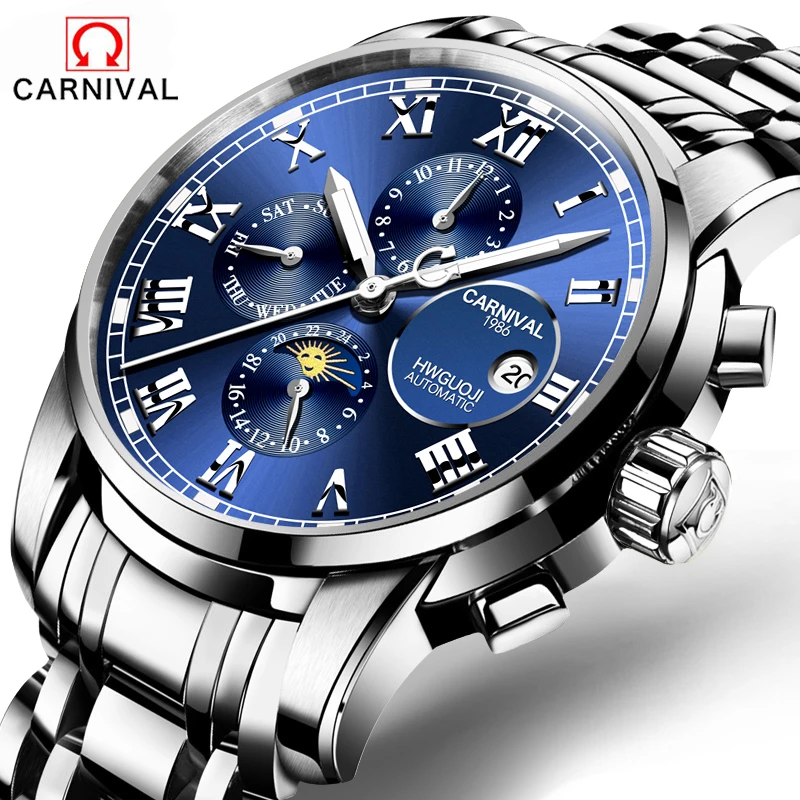 

2017 Top Brand CARNIVAL Multifunction Tourbillon Automatic Mechanical Watch Luxury Brand Mens Watch 5 Hands Date Reloj Hombre