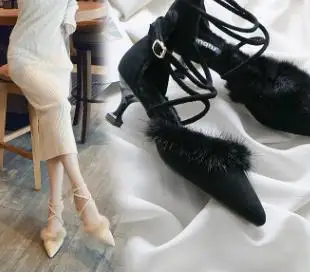 

2018 new fashion mink shoes high heels women's shoes student wear