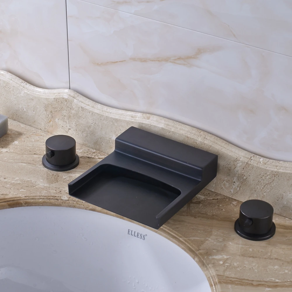 

Luxury Square Waterfall Spout Dual Handles Bathroom Sink Faucet Mixer Tap Oil Rubbed Bronze For 8" Sink