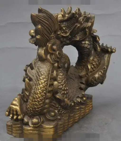 

S1361 6"chinese bronze fengshui animal dragon Cabbage wealth yuanbao money coin statue
