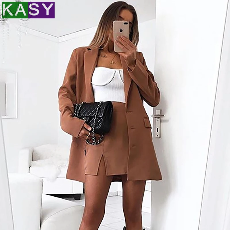 Womens Long Khaki Blazers for Autumn Winter 3 Buttons 2019 Female Formal Work Blazers with Pockets Casual Solid Jacket Suits