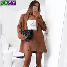 Womens Long Khaki Blazers for Autumn Winter 3 Buttons 2019 Female Formal Work Blazers with Pockets Casual Solid Jacket Suits
