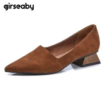 

Girseaby Spring Flats Full Genuine leather Low Heel Shoes Women Ladies Shallow boat shoes slip on black Office Shoes Zapatos